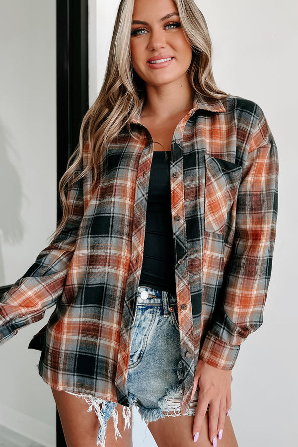 Chats By The Fire Oversized Plaid Shirt (Amber/Black) - NanaMacs