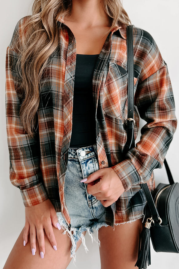 Chats By The Fire Oversized Plaid Shirt (Amber/Black) - NanaMacs