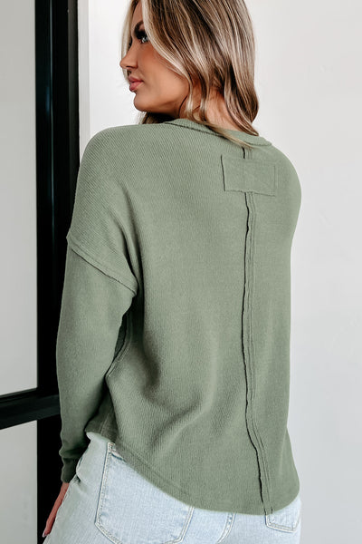 Unexplained Feelings V-Neck Long Sleeve Top (Dark Olive) - NanaMacs