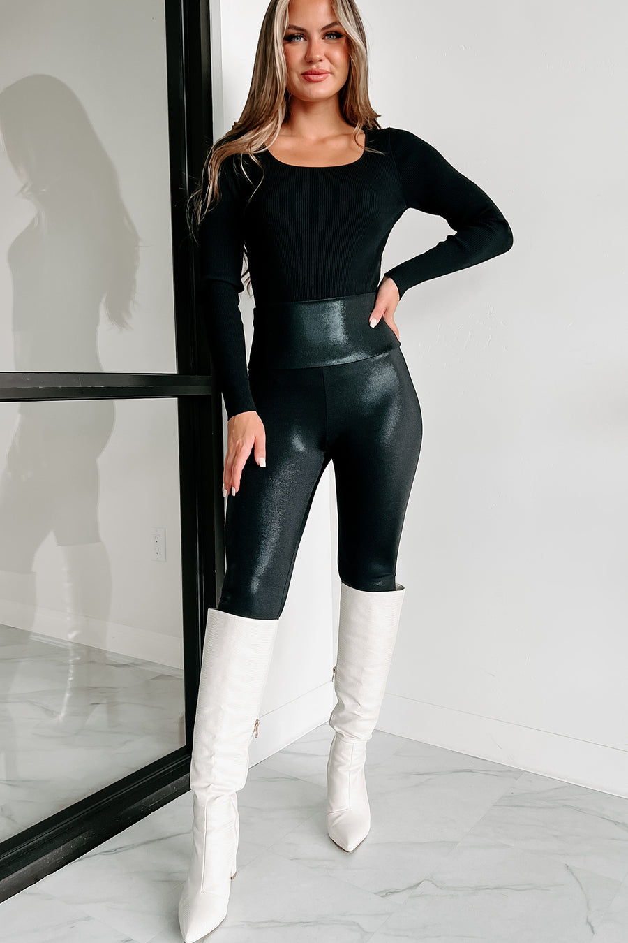 Bonnie Ribbed Square Neck Bodysuit (Black) - NanaMacs