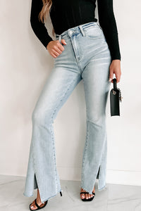 Calliope High Rise Split Hem Risen Flare Jeans (Light) - NanaMacs