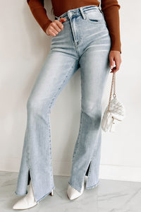 Calliope High Rise Split Hem Risen Flare Jeans (Light) - NanaMacs