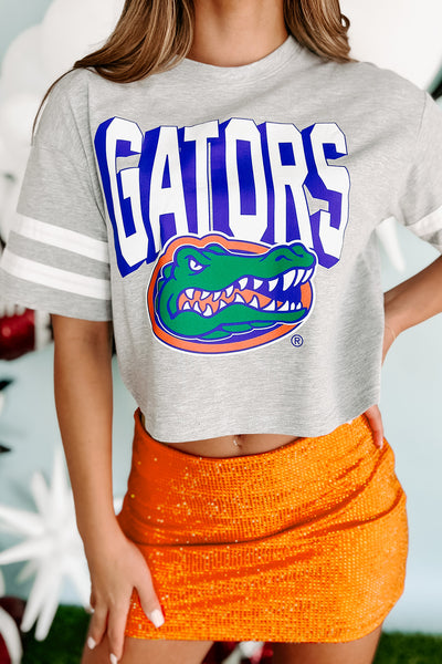 "Gators" Oversized Graphic Crop Top (Grey) - NanaMacs