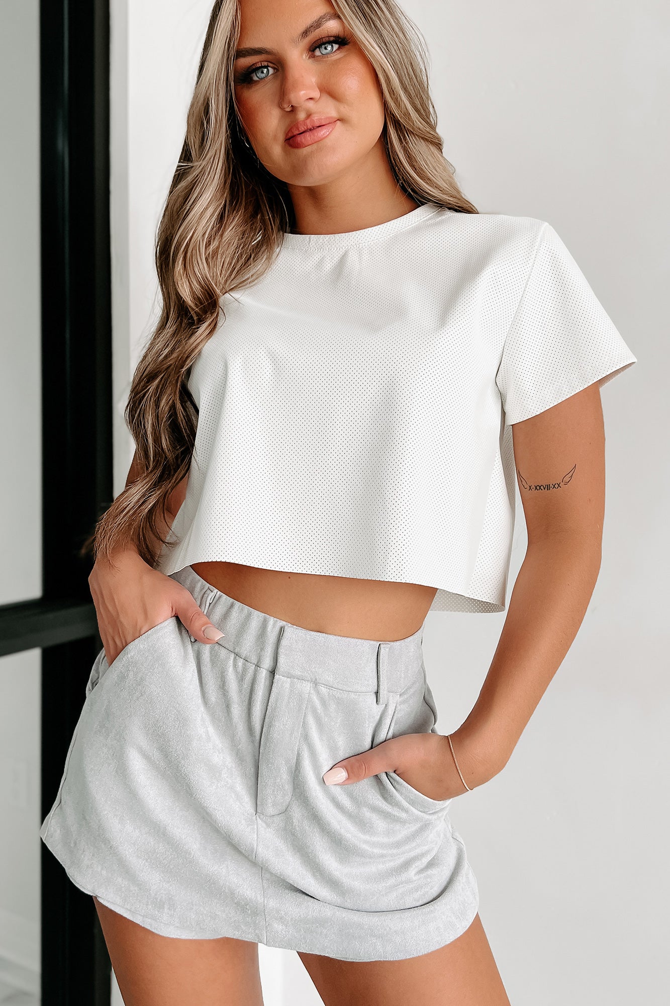 White faux clearance leather crop top