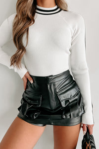 No Nonsense Stripe Detailed Mock Neck Bodysuit (White/Black) - NanaMacs