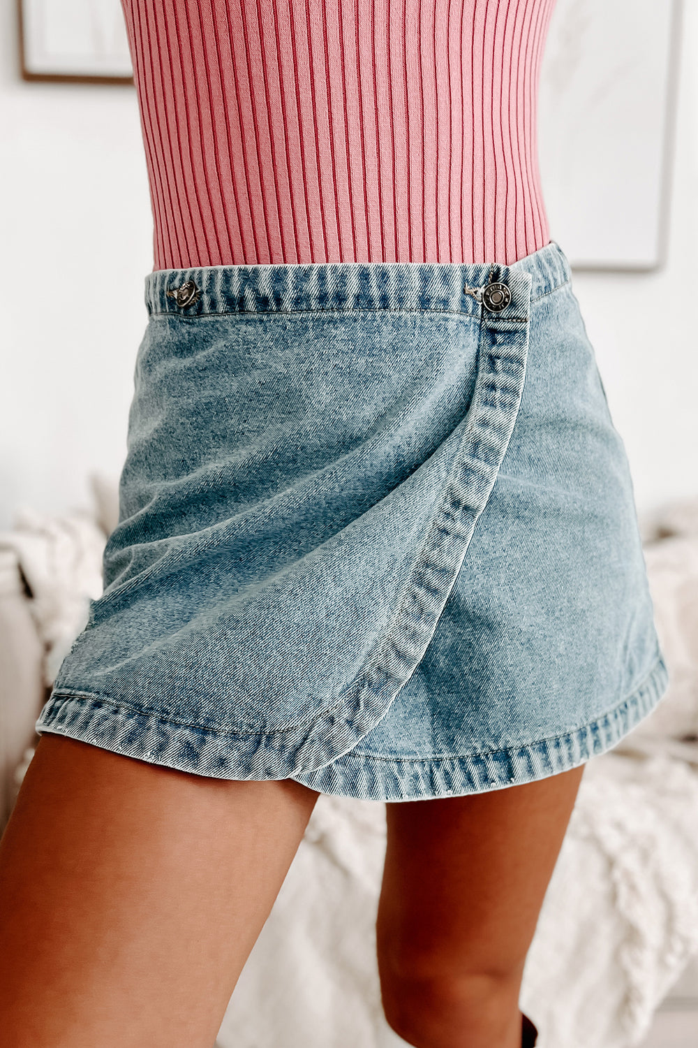 Instantly Cute Denim Wrap Skirt (Denim) - NanaMacs