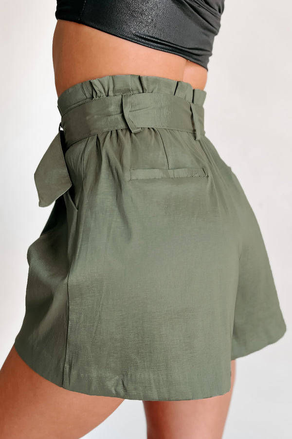 Trend Maker Paperbag Waist Shorts (Olive) - NanaMacs