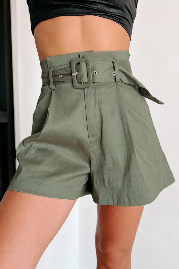 Trend Maker Paperbag Waist Shorts (Olive) - NanaMacs