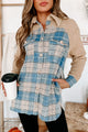 Never Been Better Plaid Sherpa Shacket (Blue/Tan) - NanaMacs