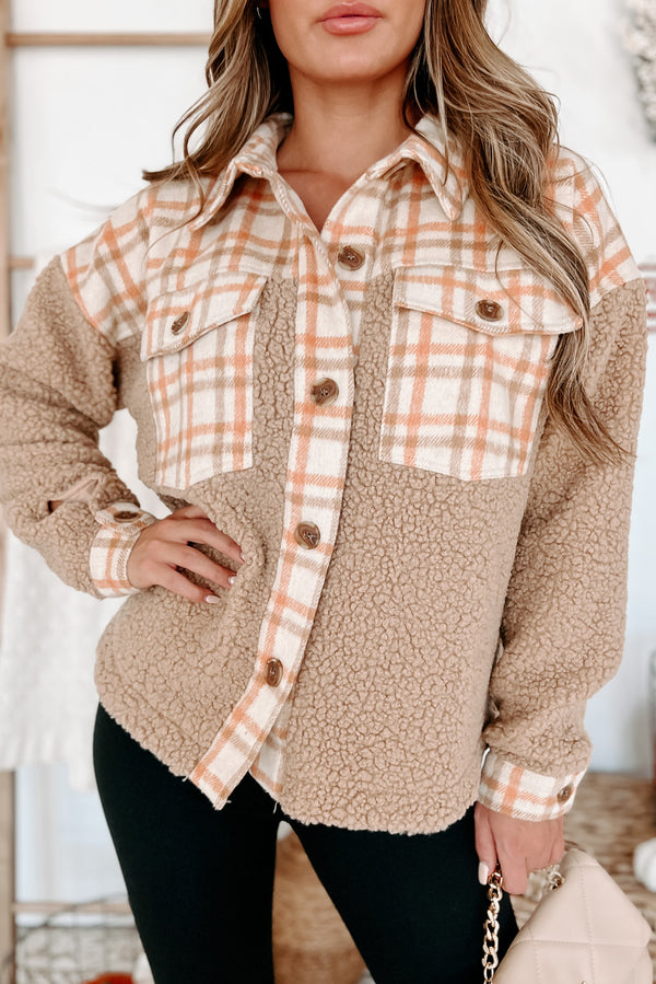 Aim To Please Plaid/Teddy Jacket (Orange/Multi) - NanaMacs