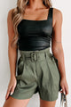 Trend Maker Paperbag Waist Shorts (Olive) - NanaMacs
