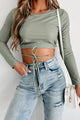 Going Out Tonight Faux Leather Long Sleeve Crop Top (Sage) - NanaMacs