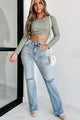 Going Out Tonight Faux Leather Long Sleeve Crop Top (Sage) - NanaMacs