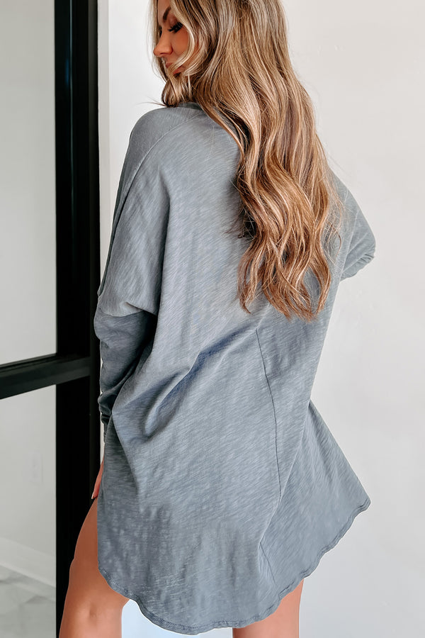 Simple Charisma High-Low Long Sleeve Top (Charcoal) - NanaMacs