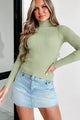 Don't Disappoint Me Long Sleeve Ribbed Turtleneck Top (Pale Olive) - NanaMacs