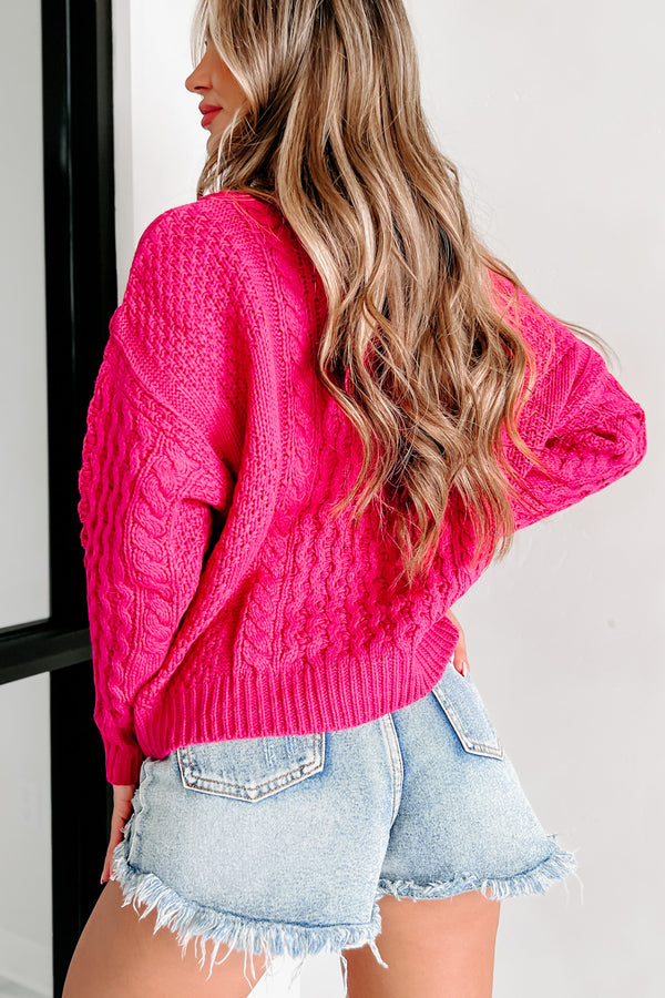 Nantucket Chill Cable Knit Sweater (Fuchsia) - NanaMacs