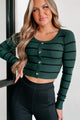 Cute Energy Striped Long Sleeve Button Detail Top (Hunter Green) - NanaMacs