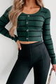 Cute Energy Striped Long Sleeve Button Detail Top (Hunter Green) - NanaMacs