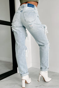 Losing Control High Rise Ripped Baggy Jeans (Light) - NanaMacs