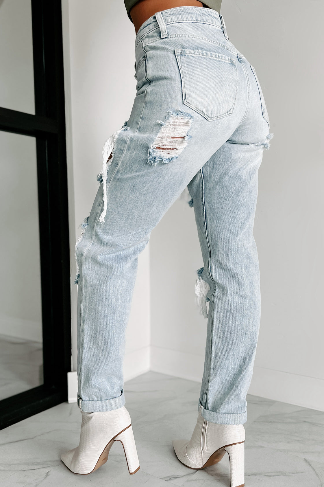 Losing Control High Rise Ripped Baggy Jeans (Light) - NanaMacs