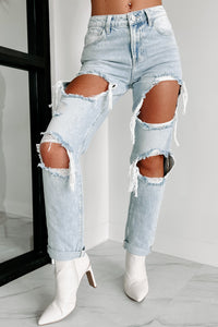 Losing Control High Rise Ripped Baggy Jeans (Light) - NanaMacs