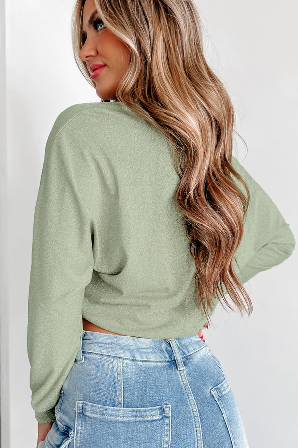 Electric Love Metallic Glitter Crop Top (Olive) - NanaMacs