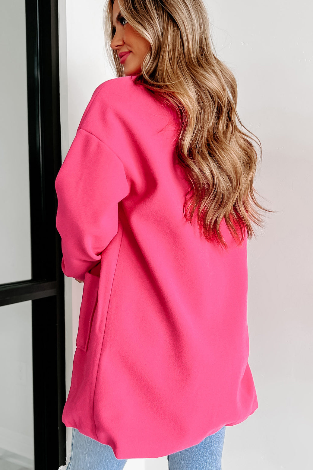 Moving Up In The World Oversized Brushed Fleece Coat (Hot Pink) - NanaMacs
