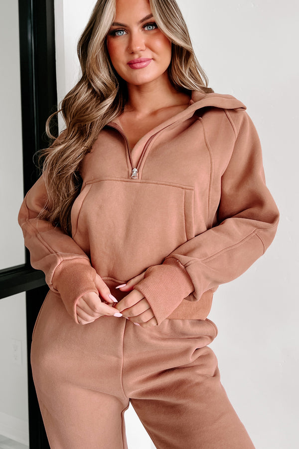 New Obsession Fleece-Lined Half-Zip Scuba Pullover (Chocolate Brown) - NanaMacs