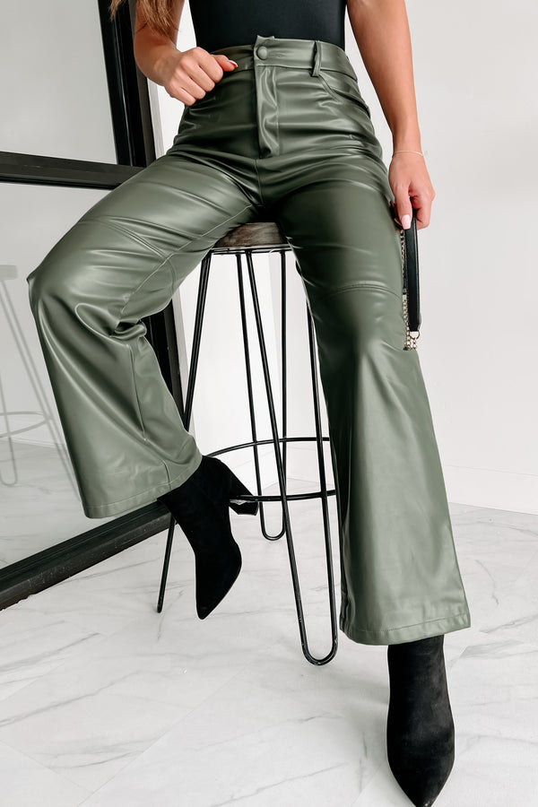 Made For The City Faux Leather Pants (Olive) - NanaMacs