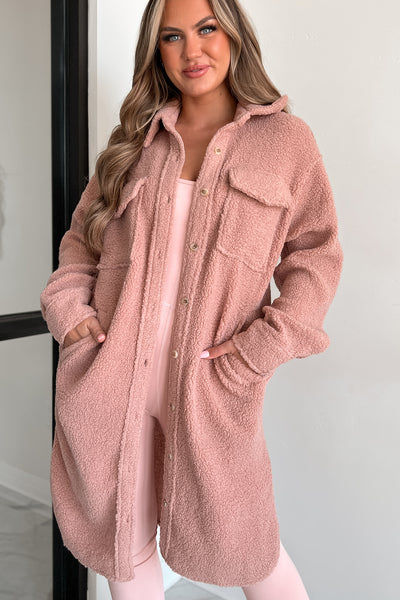 No Regrets Long Sherpa Shacket (Dusty Rose) - NanaMacs