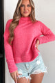 Snow On The Horizon Fuzzy Knit Sweater (Pink) - NanaMacs