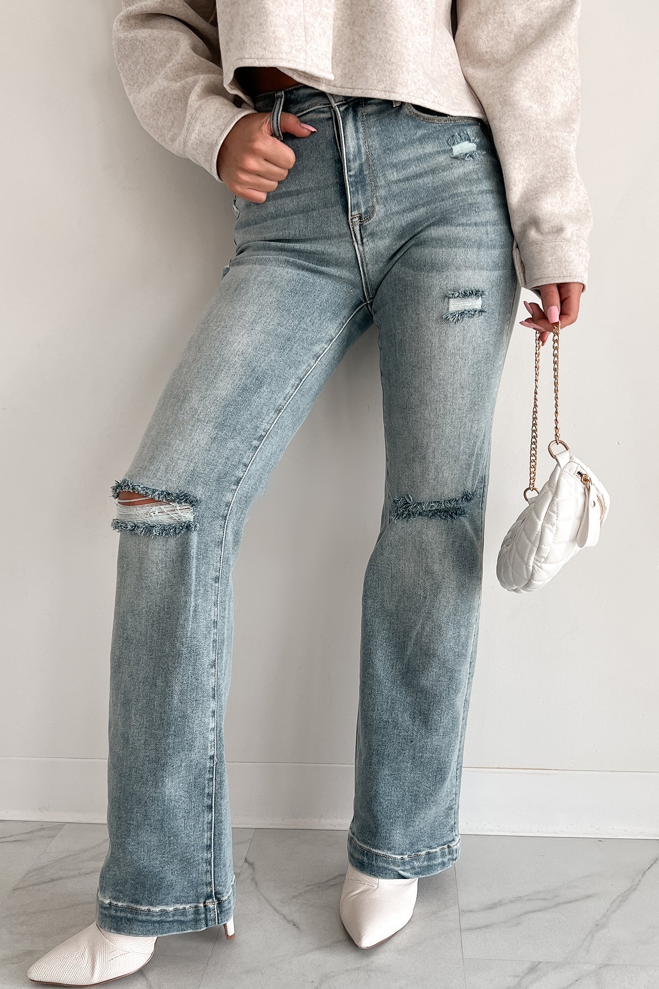 Walker High Rise Distressed Straight Leg Jeans (Medium) - NanaMacs