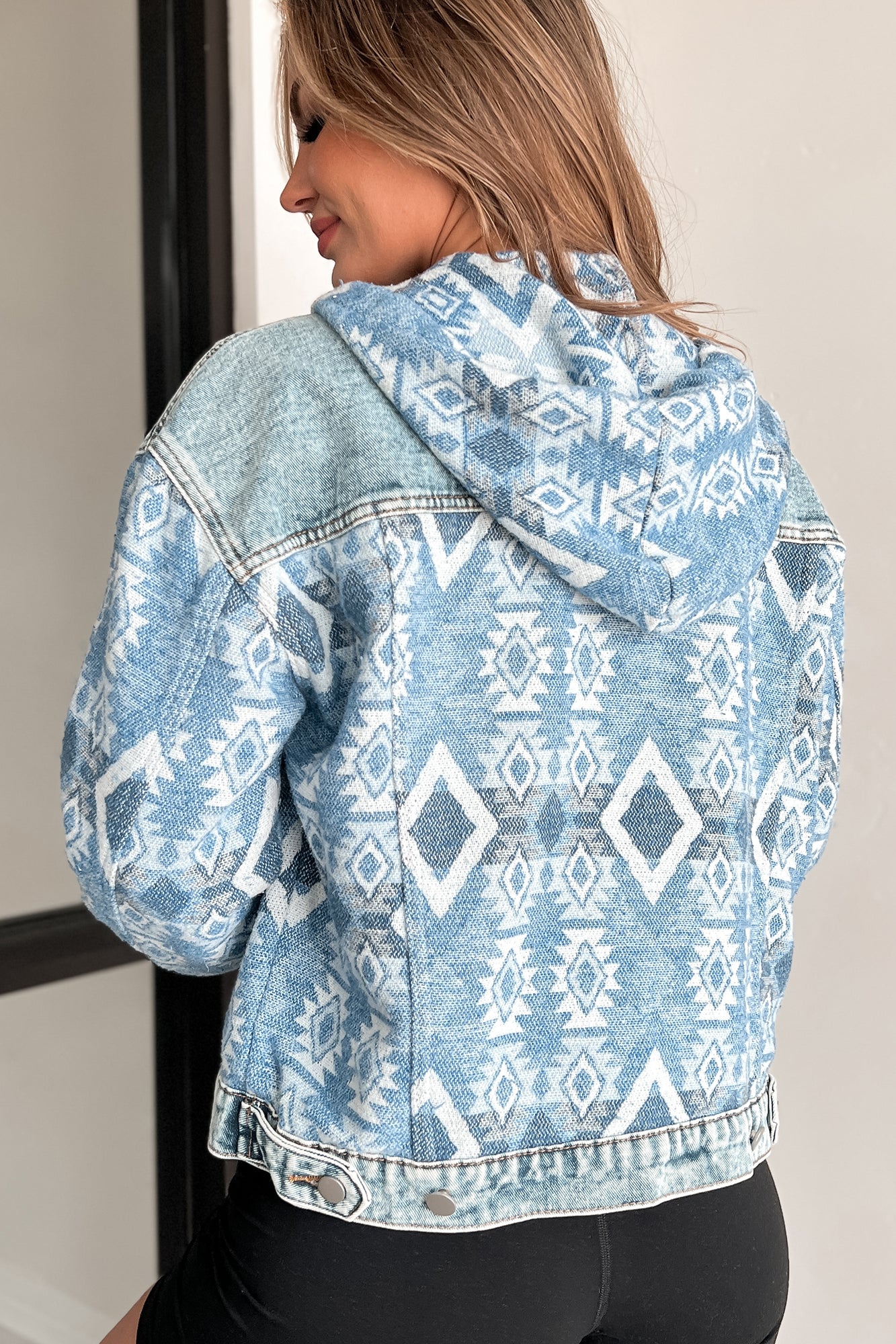 Not Just Anybody Hooded Denim Aztec Jacket (Blue) - NanaMacs