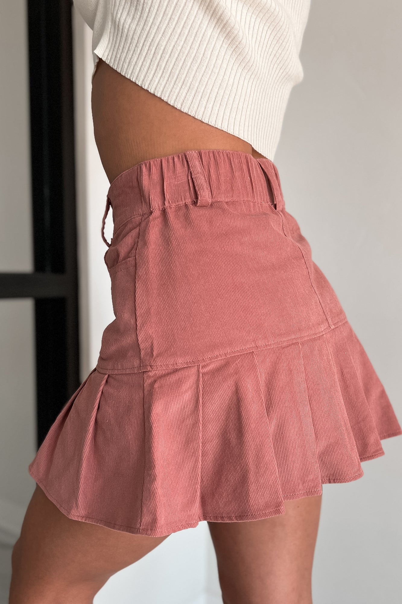 Prep Talk Pleated Corduroy Mini Skirt (Mauve) - NanaMacs