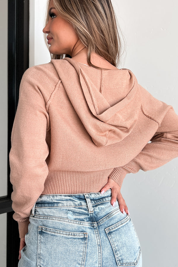 Joey Hooded Crop Cardigan (Tan) - NanaMacs