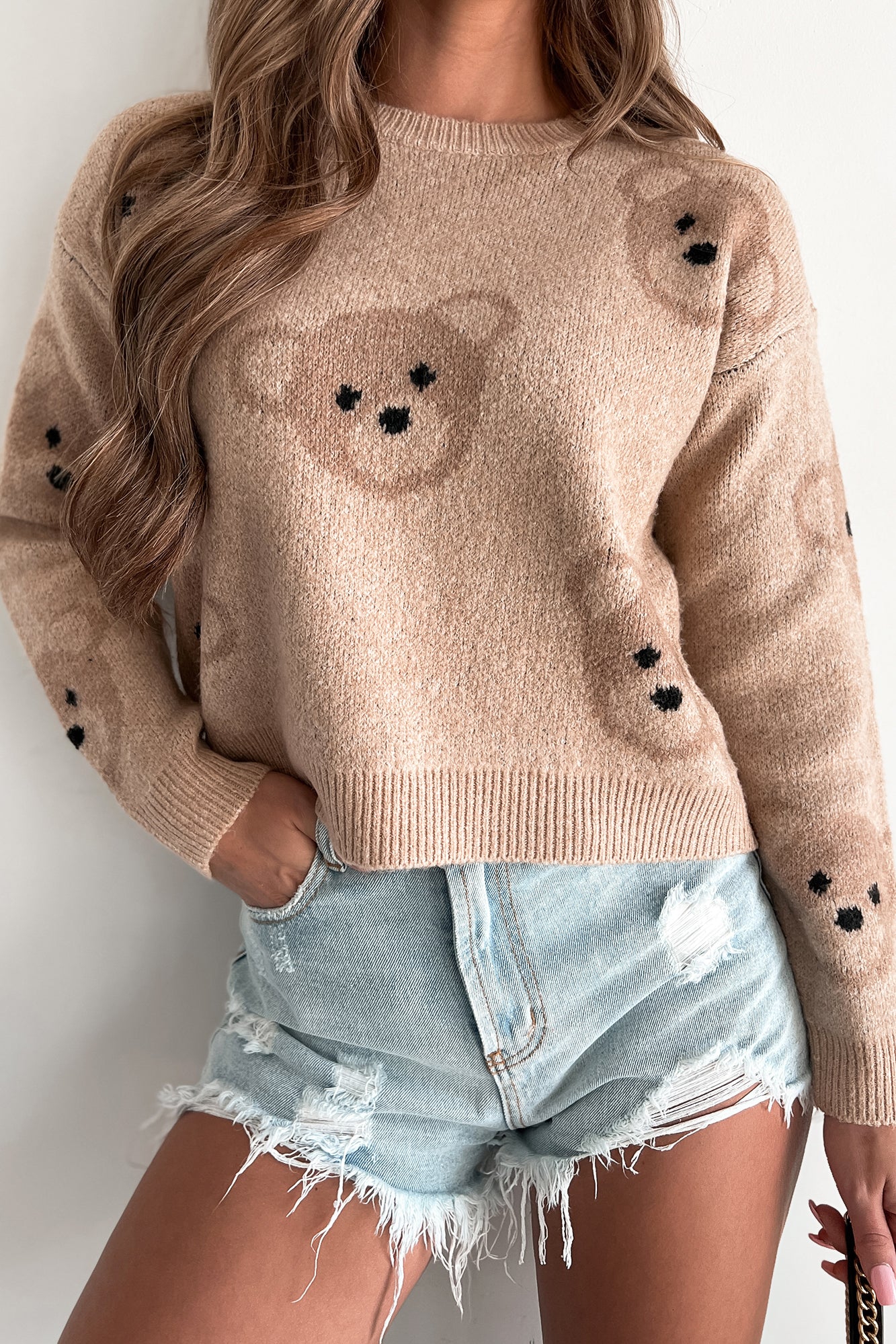 Little Sweetie Teddy Bear Sweater (Taupe) - NanaMacs