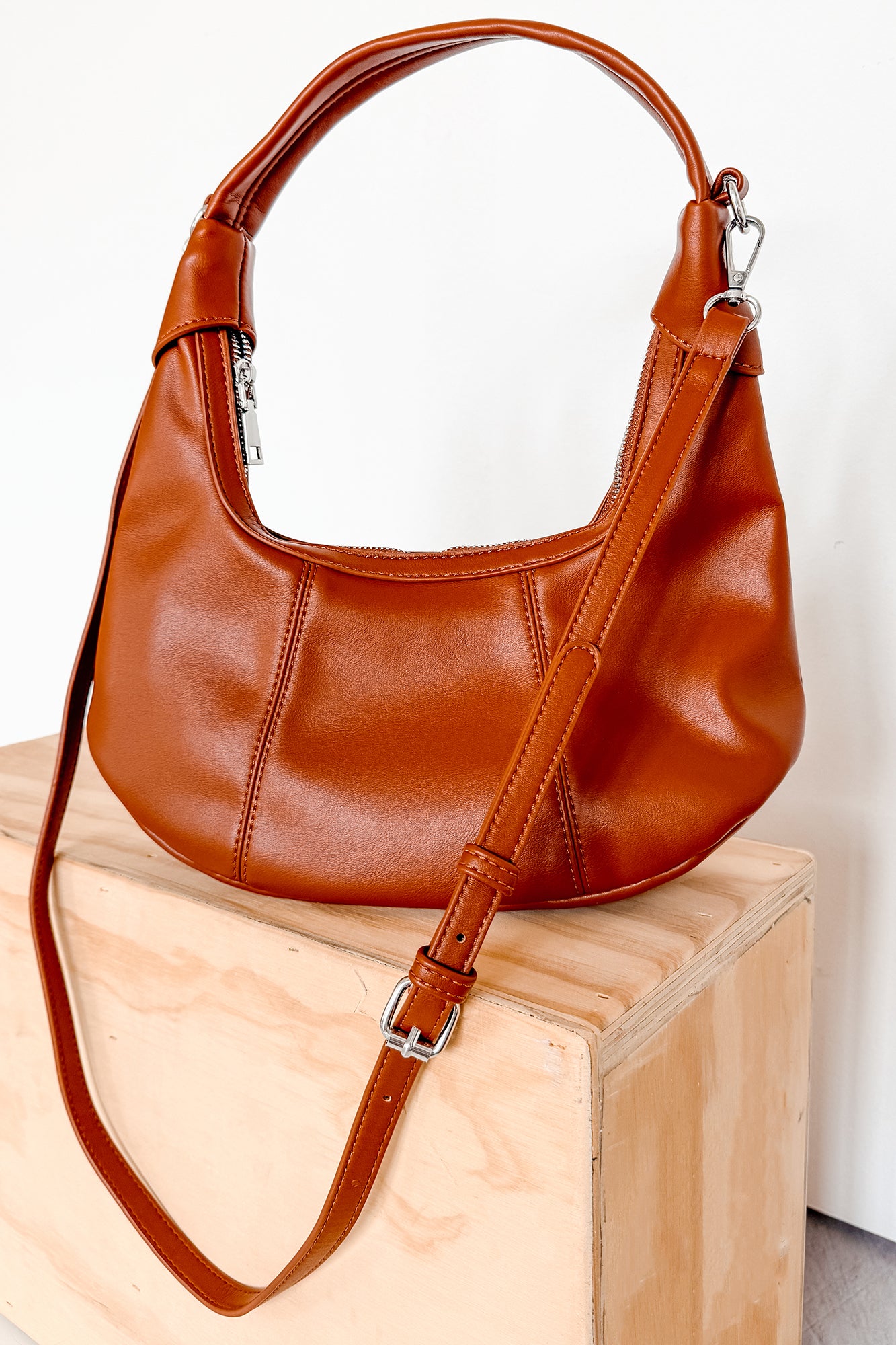 Queen’s Move Faux Leather Round Handbag (Dark Brown) - NanaMacs