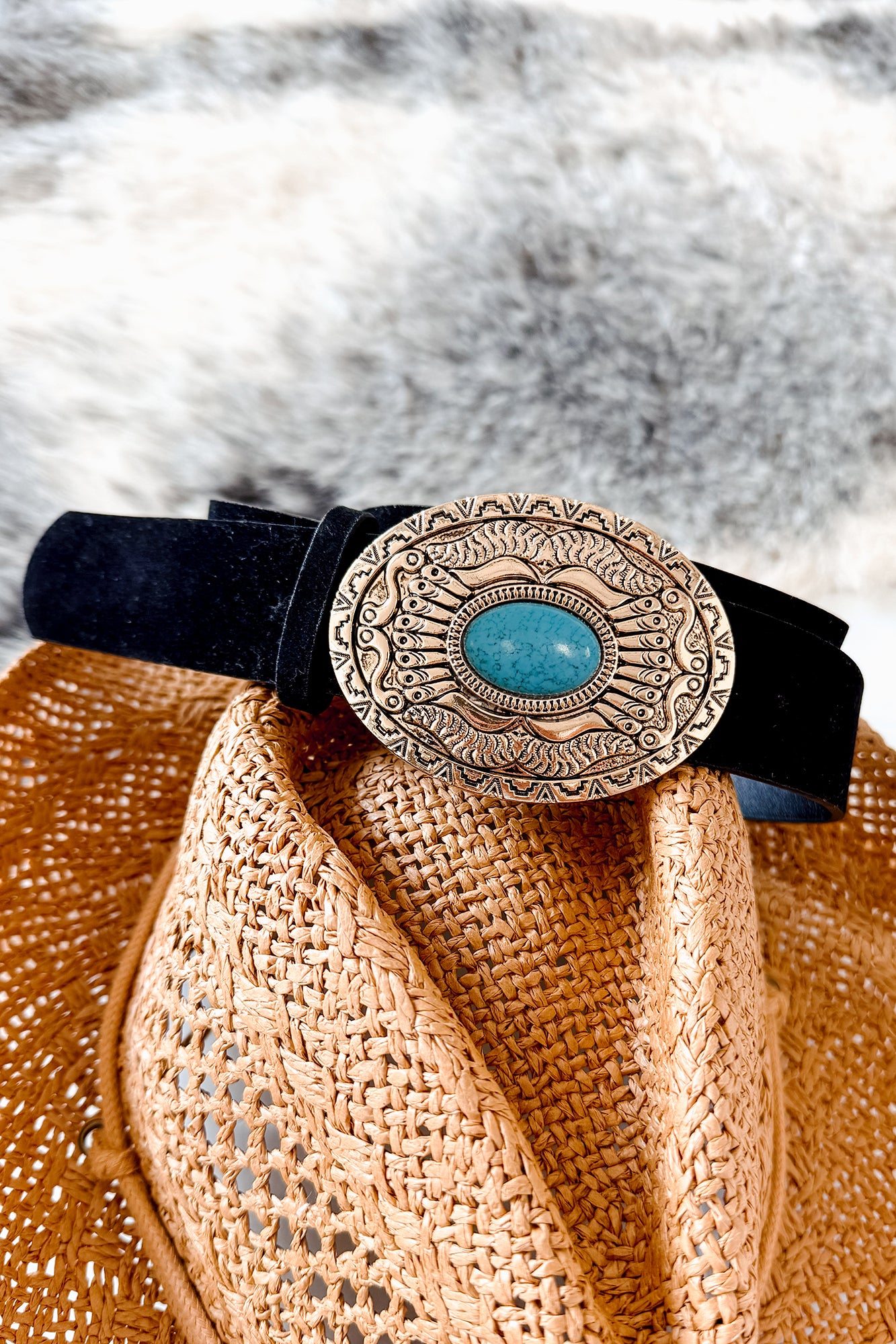 Lone Ranger Concho Turquoise Oval Belt (Gold/Black) - NanaMacs