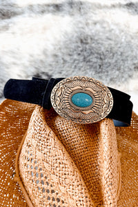 Lone Ranger Concho Turquoise Oval Belt (Gold/Black) - NanaMacs
