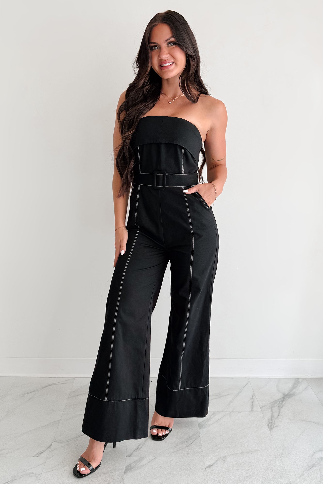 Taste Maker Strapless Wide Leg Jumpsuit (Black) - NanaMacs