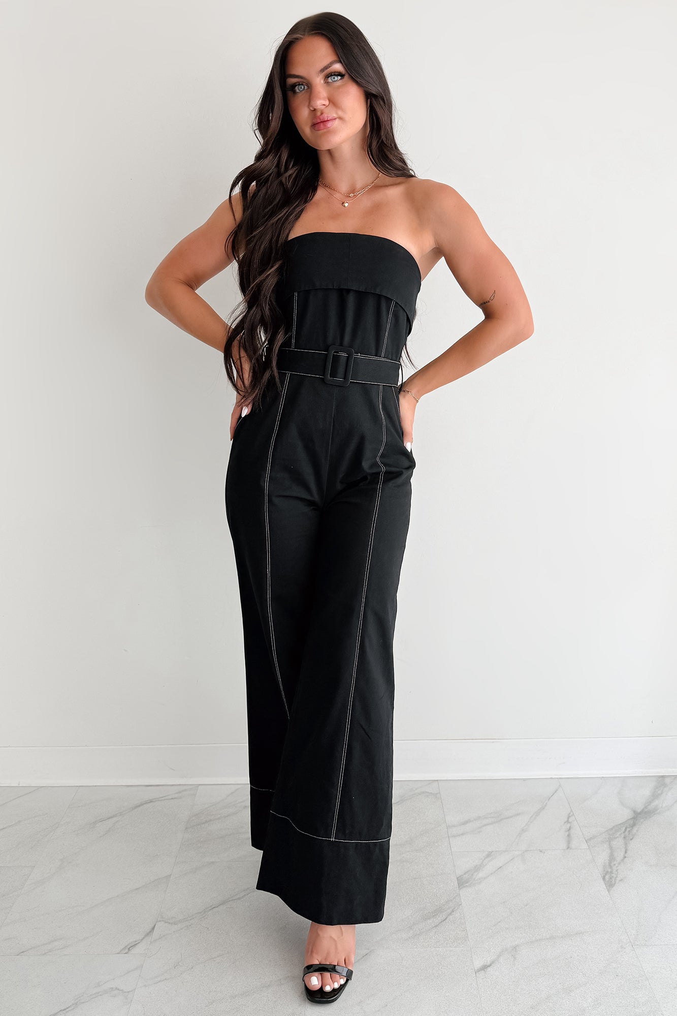 Taste Maker Strapless Wide Leg Jumpsuit (Black) - NanaMacs