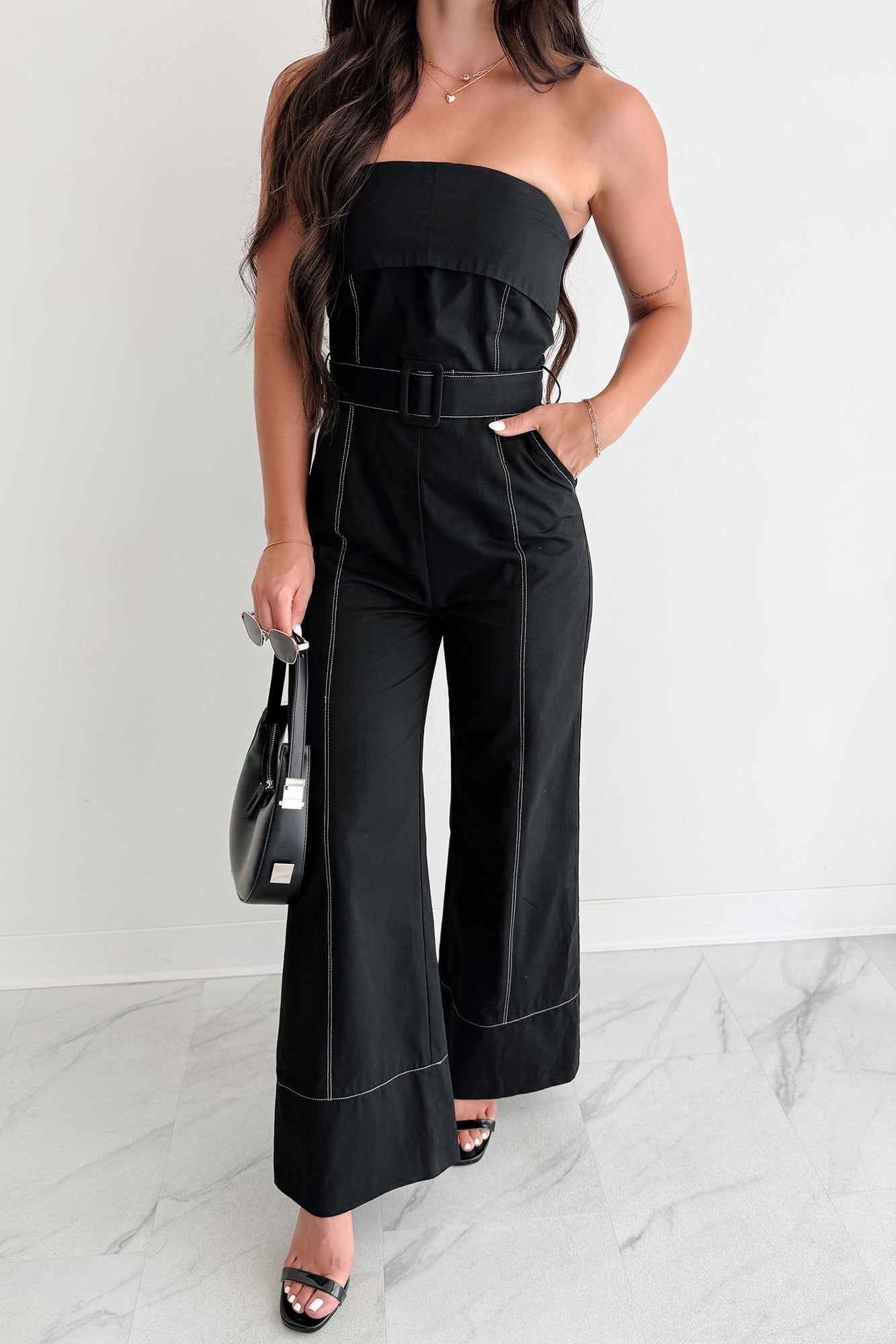 Taste Maker Strapless Wide Leg Jumpsuit (Black) - NanaMacs