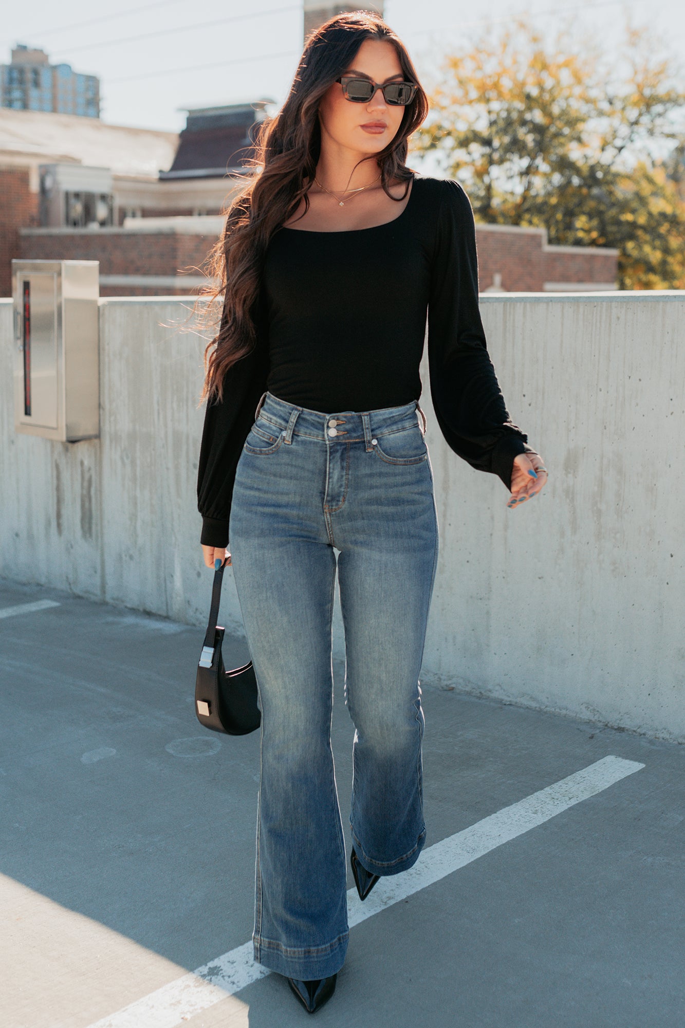 What I Said Square Neck Long Sleeve Top (Black) - NanaMacs