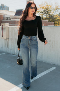 What I Said Square Neck Long Sleeve Top (Black) - NanaMacs