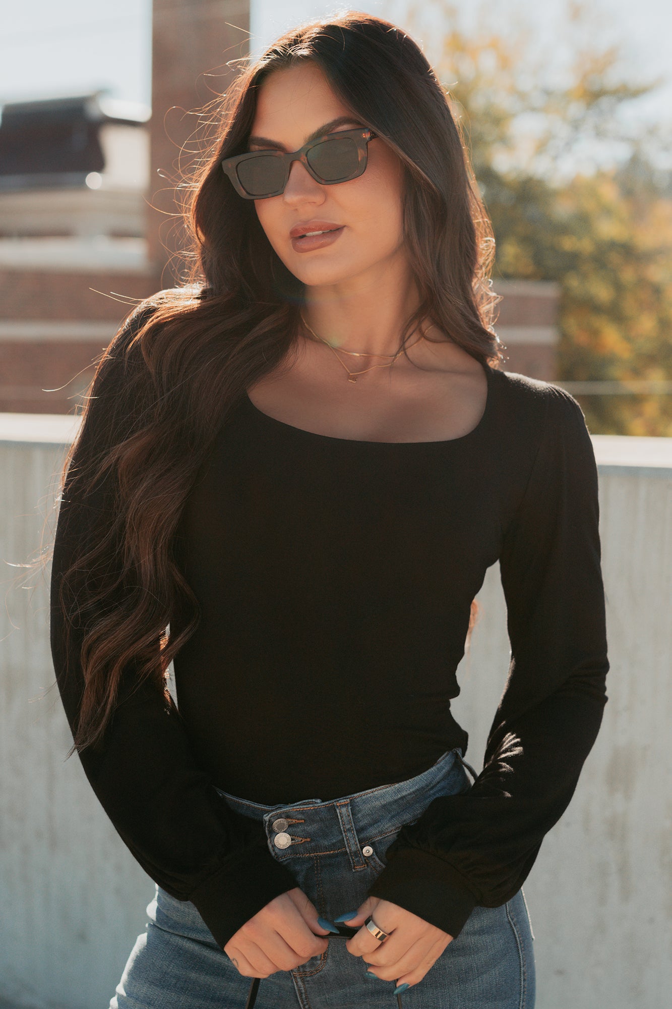 What I Said Square Neck Long Sleeve Top (Black) - NanaMacs