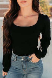 What I Said Square Neck Long Sleeve Top (Black) - NanaMacs