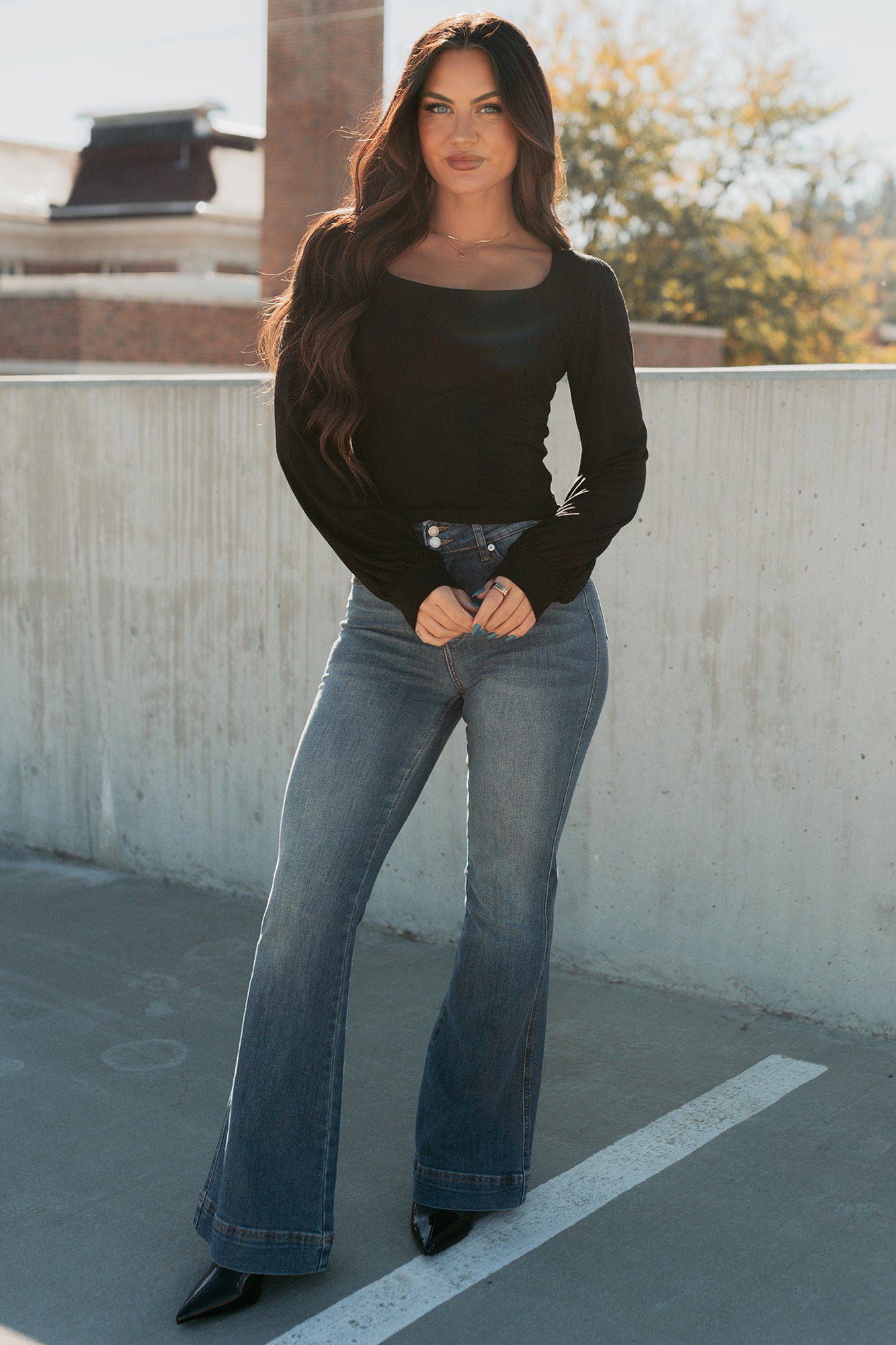 What I Said Square Neck Long Sleeve Top (Black) - NanaMacs