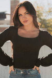 What I Said Square Neck Long Sleeve Top (Black) - NanaMacs