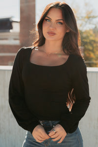 What I Said Square Neck Long Sleeve Top (Black) - NanaMacs