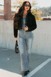 No Worries Here Sherpa Crop Kancan Jacket (Black) - NanaMacs